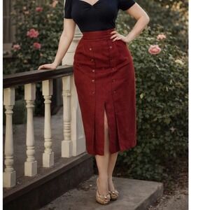 Vintage Pinup Women's Union Made Red Wool Button Front  Pencil Skirt- Size 8